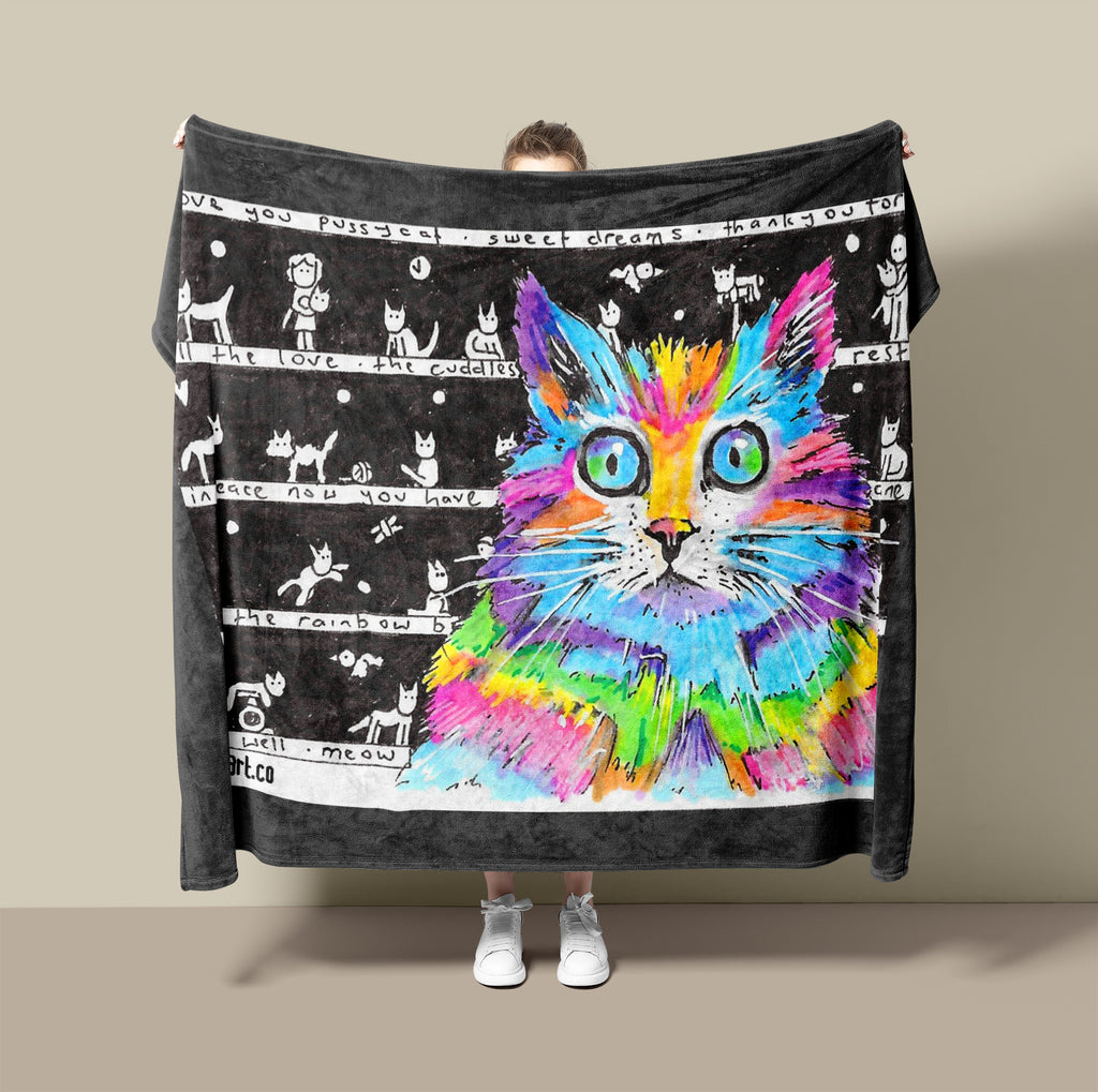 Rainbow Pussycat Fleece Blanket