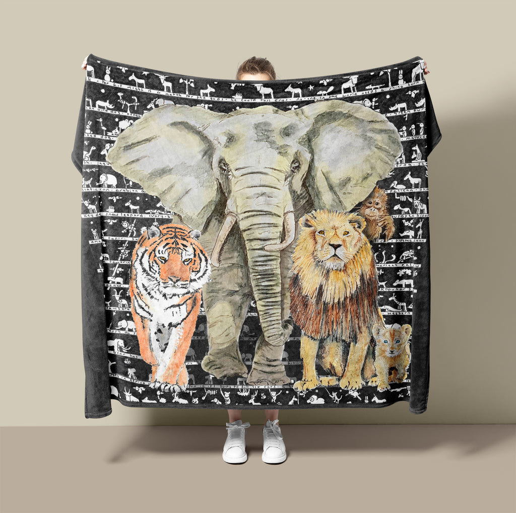 Elephant Tiger Lion Fleece Blanket