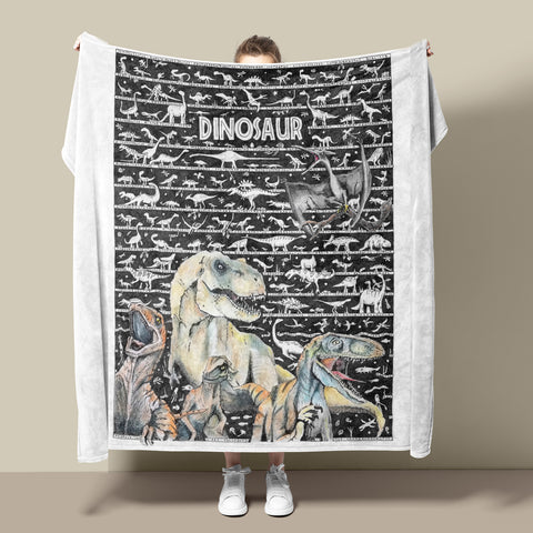 Dinosaur 1 Fleece Blanket - white - The Tiny Art Co