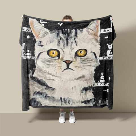 Cat Blanket - Unimpressed Kitten Fleece Blanket - The Tiny Art Co